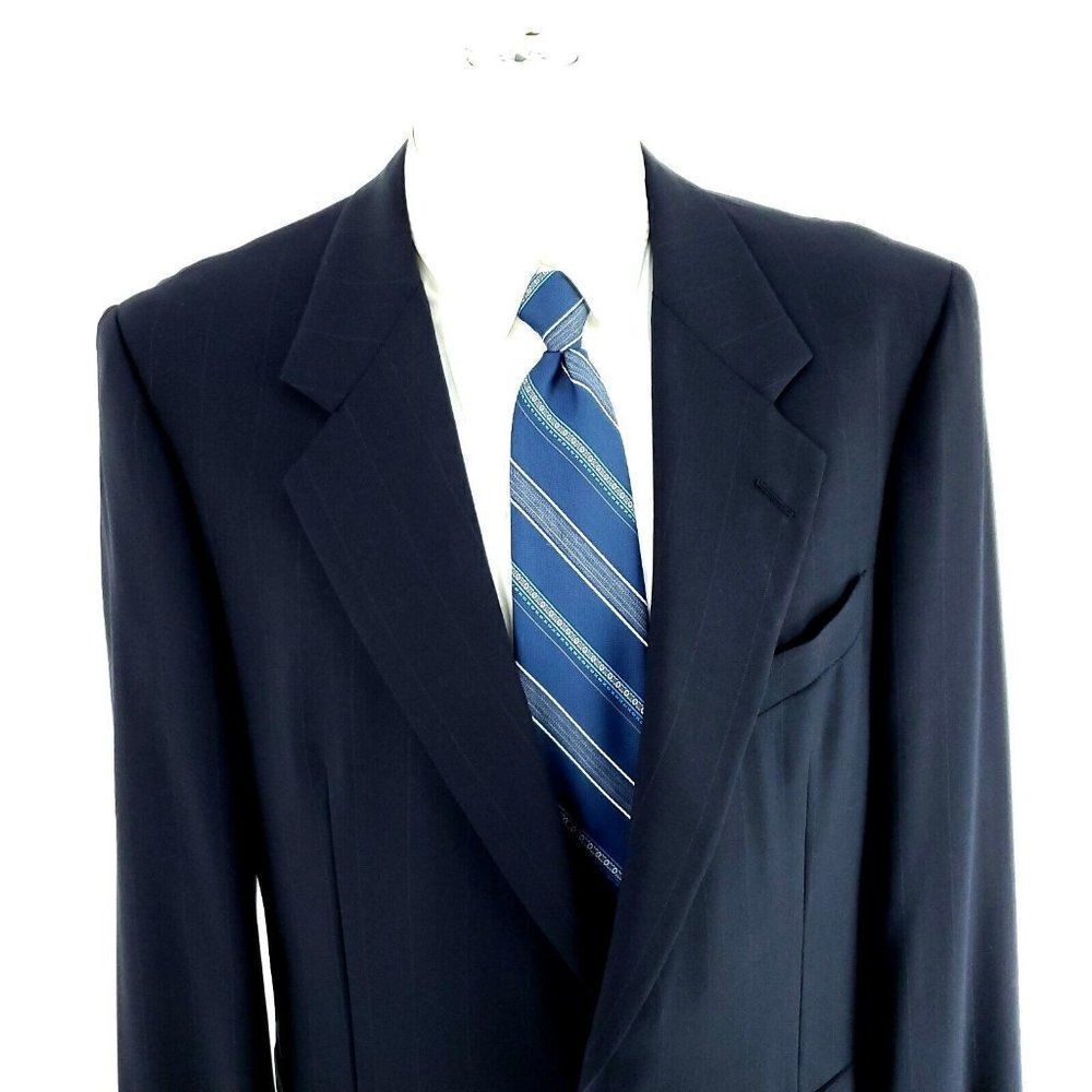 Hickey Freeman‎ Boardroom Wool 2 Button Suit Jacket 42R Blue Striped